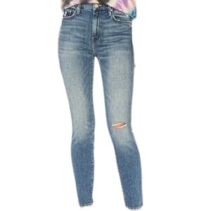 MOTHER High Waisted Looker Ankle Distressed Jean In Popism Wash